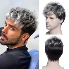 -Material :Heat Resistant Synthetic Fiber Wig.Natural Style. Natural Style,Soft,Comfortable And Breathable. -Adjustable Cap Size : One Size Fits Most. You Can Wear Your Wig Easily. -Occasions : Perfect For Party, Cosplay, Halloween, Club, Carnival, Christmas, Or Just For Fun. -Color : Grey Black. -Package:Only 1*Wig,1*Net Cap And 1*Operation Manual.Top Quality From Us Brand Kaneles. Welcome To Kaneles Wig Basic Information: Material: Top Quality Heat Resistant Synthetic Fiber Hair Style: Mens Sh Mullet Wigs, Bleached Hair Men, Short Straight Wig, Black Cosplay Wig, Mullet Wig, Asymmetrical Bangs, Men's Wigs, Mens Wigs, Men Hair Color