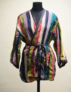 WOW !!first time in Etsy ! we are presenting this multicoloured Boho patch work style short kimono duster inspired from 90s era.  -Size :- Length - 31"inches Bust - 66"inches Sleeves - 17.5"inches Width  -  8.5 inch(approx.) Anybody can were this amazing vintage silk robe that is the best part of it. -Quality- 100% silk  -condition- Almost new type of condition if you are a vintage lover I'm sure you gonna  love this lounge wear  piece and not going to stop your self  for 5 star review. -Washing care - easy gentle wash or dry-clean for better life of silk. -Best occasion for wearing this cardigan. beach, lounge, boho hippie festival, Bachelorette party, wedding party, Christmas party, new year party, bridal shower,  birthday party, kitty party, maternity wear, Han party and i forget to men Bohemian Multicolor Patchwork Robe, Multicolor Wrap Kimono With Patchwork, Multicolor Patchwork Wrap Kimono, Multicolor Patchwork Robe For Spring, Multicolor Kimono Sleeves Robe For Festival, Multicolor Patchwork Robe For Summer, Multicolor Summer Robe With Patchwork, Multicolor Patchwork Summer Robe, Multicolor Patchwork Robe With Kimono Sleeves