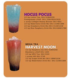 two drinks with different colors and flavors in them