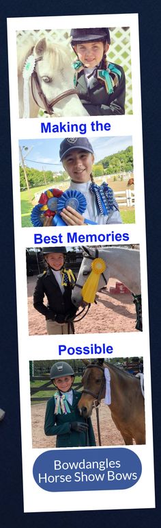 four different pictures with the words making the best memories possible, including horses and jockeys