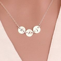 "Initial Necklace in 14k gold fill or Sterling silver . Personalized Initial Disc Necklace. bridesmaid gift, sisters, mothers necklace, family, and daughter This is made of Custom Order. This necklace Consist of .. -9mm Sterling Silver Letter Disc charms -Total length will be 16' or 18\" end to end spring claw . -come up with beautiful ribbon gift box. -One set of care instruction package and -One set of care instruction package . -All quantities number are available for special occasion... IF y Handmade Round Charm Necklaces For Wedding, Elegant Adjustable Necklace For Mom, Dainty Hand Stamped Necklaces For Anniversary, Dainty Silver Jewelry Gift For Mom, Dainty Hand Stamped Jewelry As Gift For Mom, Dainty Silver Jewelry For Mom, Elegant Hand Stamped Necklaces For Wedding, Dainty Hand Stamped Jewelry For Mom, Custom Silver Necklaces For Weddings