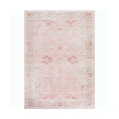 an antique rug with pink and white colors