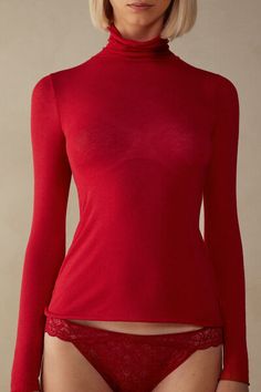 Long-sleeve top in soft modal cashmere ultralight with a high-neck design. Due to transparent nature of ultralight material, we recommend pairing with Ultralight Microfiber Top. Comfy Lingerie, Cashmere Outfits, High Neck Designs, High Neck Top, Lingerie Collection, Knitwear Women, Neck Designs, High Neck, Long Sleeve Tops