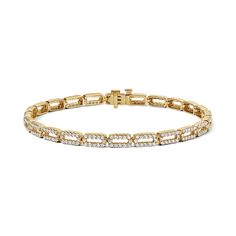 Striking the perfect balance between classic and fashion-forward, this Bold Gold collection reimagines some of our favorite silhouettes from the past decade into the latest must-have sophisticated everyday look. This elegant pave link bracelet will take your outfit from day tonight and can be paired perfectly with our matching Gold and Half Pave Rectangular Link Necklace. Available in 14K White Gold and Yellow Gold Available in bracelet lengths = 6.5in and 7in Diamond weight: 6.5in length = 1.6 Elegant Rectangular Brilliant Cut Tennis Bracelet, Elegant Diamond Tennis Bracelet With Rectangular Shape, Classic Rectangular Diamond Bracelet With Brilliant Cut, Formal Rectangular Diamond Tennis Bracelet, Classic Rectangular Brilliant Cut Diamond Bracelet, Classic Brilliant Cut Diamond Bracelet, Luxury Formal Rectangular Diamond Bracelet, Classic Tennis Bracelet With Baguette Cut, Formal Diamond Bracelet With Rectangular Accents