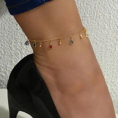 Sexy And Fashionable Gold Toned Anklet With Dangling Multi Colored Crystals And Gold Toned Spheres. Approx. 8.25” With A 2.5” Extension See My Other Listings For More Jewelry. Bundle And Save On Shipping. #A65 Dangle Anklets For Parties, Gold Nugget Ring, Silver Flower Ring, Tiffany Earrings, Mountain Necklace, Silver Belt Buckle, Ankle Chain, Seashell Necklace, Geometric Necklace