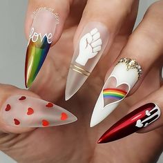 #LoveIsLove 🌈 Amazing nails by @home_of_deva featuring our studs and Swarovski crystals! #NailInspo #Pride🌈 Metallic Nails Design, Pride Nails, Pretty Nail Designs, Metallic Nails, Nail Style, Rainbow Nails, Acrylic Powder, Coffin Nails Designs, Nail Art Summer