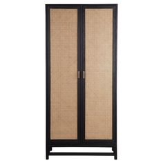 Bring a touch of natural texture into your space with this 78-inch tall cabinet. This 2-tone cabinet features a black hardwood frame with natural cane accent doors, along with shelf inserts for added storage space. Resulting in a versatile piece that complements a wide range of styles, from contemporary to boho or modern and coastal. AllModern AllModern Gino Display Stand in Brown;antique Black | Size 84" H X 36" W X 18" D Black Trim Interior, Black China Cabinet, Rattan Cabinet, Dads Room, Two Tone Cabinets, Dovetail Furniture, Dining Cabinet, Bathroom Suite, Tall Cabinet