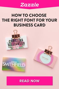 three different business cards with the text, how to choose the right font for your business card