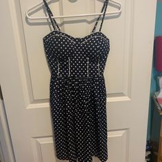 Teens Sundress! Polka Dot Navy And White Never Worn Before! Xs Dresses, Polka Dress, American Rag, Dresses Xs, Navy And White, Sundress, Polka Dot, Polka Dots, Color White