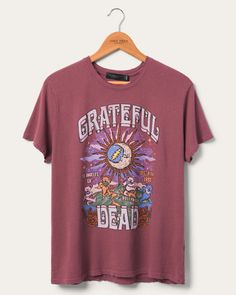 Women's Grateful Dead Los Angeles Vintage Tee | Junk Food Clothing Vintage Short Sleeve T-shirt For Music Festivals, Retro T-shirt For Fall Concert, Retro Fall Concert T-shirt, Vintage Band Logo T-shirt For Music Festivals, Retro Fall Concert Tops, Retro Graphic Print Tops For Fall, Groovy Cotton Tops For Streetwear, Vintage Screen Print Tops For Fall, Front Print Crew Neck Top For Music Festivals