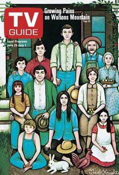 the cover of tv guide shows people in front of a house