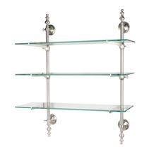 three shelves with glass shelves and metal handles