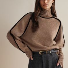 Turtleneck Style, Turtle Neck Jumper, Cashmere Sweater Women, Estilo Chic, Cashmere Jumper, Cashmere Turtleneck, Brown Sweater, Amelie, Look Chic