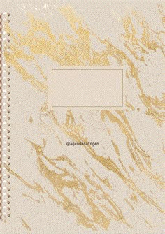 a white and gold marbled notebook with a blank paper in the middle that says,