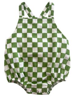 Summer just got a whole lot cuter with the August Sunsuit. Crafted from 100% organic cotton gauze, this sunsuit will help your little one stay cool and comfortable on even the hottest days. The bubble-shaped suit with cute crossed-back straps is the perfect outfit for any spring or summer gathering. Made in India 100% GOTS Certified Organic Cotton Machine Wash Cold Green Playful Bodysuit For Playtime, Green Cotton Onesie For Playwear, Cute Green Bodysuit For Playtime, Green Cotton Onesie For Spring, Playful Green Cotton Onesie, Spring Green Bubble Romper For Playwear, Green Bubble Romper For Spring Playwear, Fitted Bubble Romper For Summer Playdate, Summer Playdate Fitted Bubble Romper