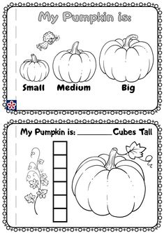 two worksheets with pumpkins and leaves on them, one has the words my pumpkin is