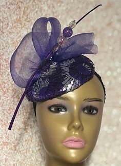 Purple Sequins Hat for Church, Wedding, Mother of the Bride, Head Covering, Tea Parties Hat is trimmed with rhinestones, loops, feather stem, and a hat pin. The hat pin may vary. Perfect for any special occasion. Hat can be worn on either side of the head. SIZE 5.9 inches in diameter. Gifts for mom, sister, wife, or yourself. Adjustable Hat For Ceremony, Adjustable Hat Headpiece For Ceremonies, Adjustable Headband For Ceremony, Adjustable Ceremony Headband, Wedding Headpiece With Rhinestones And Round Crown, Embellished Adjustable Headpieces For Evening, Adjustable Bridal Accessories For Kentucky Derby Party, Fitted Bridal Accessories For Royal Ascot Party, Adjustable Bridal Accessories For Kentucky Derby