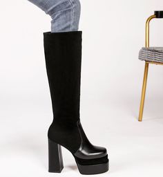 Heel Type: Square heelBoot Type: Modern BootsFashion Element: PlatformPattern Type: GeometricToe Shape: Square ToeItem Type: BootsHeel Height: Super High (8cm-up)With Platforms: YesPlatform Height: 5-7cmClosure Type: ZIP Wide Calf Platform Knee-high Boots For Fall, Knee-high Platform Boots With Block Heel, Fall Platform Heeled Boots With High Shaft, Fall Platform High Shaft Heeled Boots, Modern Knee-high Platform Heeled Boots, Fall Platform Knee-high Boots, Platform Knee-high Boots For Fall, Knee-high Platform Heeled Boots, Tall Knee-high Platform Heeled Boots