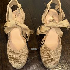 New, Never Been Worn Espadrilles From Zara. Casual Lace-up Wedge Sandals With Woven Sole, Casual Straw Espadrilles With Ankle Strap, Casual Beige Lace-up Heels, Brown Straw Espadrilles For Summer, Brown Straw Summer Espadrilles, Chic Brown Straw Espadrilles, Brown Straw Sandals For Spring, Brown Straw Espadrilles For The Beach, Brown Espadrille Sandals For Spring