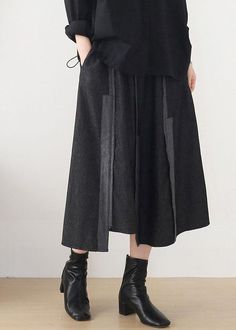 Modern Dark Grey Elastic Waist A Line Fall Skirts - Omychic Chic Fall Outfits, Patchwork Skirt, Avant Garde Fashion, Outfit Inspiration Fall, Fall Skirts, Linen Skirt, Sleek Fashion, Skirts With Pockets, Winter Fashion Outfits