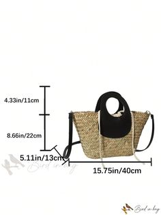 Bird in Bag - Two-Tone Straw Bag with Stylish Design, Perfect for Summer Beach Trips Trendy Beach Season Crossbody Bag, Trendy Crossbody Beach Bag For Beach Season, Trendy Crossbody Beach Bag, Summer Vacation Crossbody Satchel, Summer Straw Bag With Removable Pouch And Double Handle, Summer Satchel With Removable Pouch For Daily Use, Black Casual Satchel For Summer, Casual Black Summer Satchel, Summer Bags With Removable Pouch In Natural Color