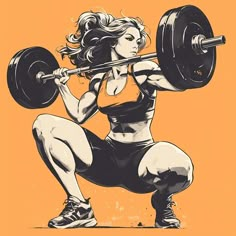 a woman squats with a barbell in her hands