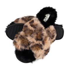 These Jessica Simpson Womens slippers are fuzzier than you can imagine. Think of the fluffiest clouds and pillows these slippers are even softer than that. If you love all things comfy and plush, these are the absolute perfect house shoes for you. Choose from various cute colors, including trendy leopard and tie dye. Your foot will easily slide in with the easy open-toe silhouette. Pick out a pair for yourself and someone you love. Available in size Small (US 6-7), Medium (US 7-8), Large (US 8-9 Ugg Slippers Leopard, Michael Kors Slippers Fur, Best Inventions Ever, Fuzzy Slides, Leopard Slippers, Black Fur Slides, Memory Foam Shoes, Comfortable Flip Flops, Faux Fur Slides