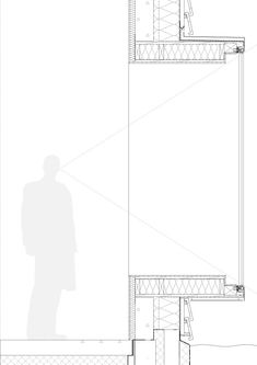 a drawing of a man standing next to a tall building