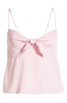 A pretty bow detail at the chest and smocked back shapes this soft cami in lightweight satin that's perfect for your casual looks. 9 1/2" length (size Medium) V-neck Adjustable straps Partially lined 100% polyester Machine wash, tumble dry Imported Women's Clothing Not available for sale and shipment to Germany Feminine Tank Top With Adjustable Straps For Daywear, Feminine Daywear Tops With Delicate Straps, Feminine Tops With Adjustable Straps For Daywear, Spring Camisole With Adjustable Straps For Daywear, Summer Bow V-neck Top, Feminine Summer Daywear Camisole, Spring V-neck Top With Bow, Spring V-neck Top With Bow Detail, Feminine Tie-back Beach Top