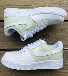 Custom Painted Nike Air Force 1s in Sage Shoe Artwork, Nike Air Force 1s, Air Force 1s, Custom Air Force 1, Unique Color Combinations, Custom Painted, Custom Sneakers, Pastel Green, Bold Fashion