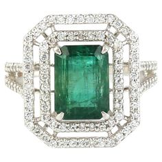 14KT:4.960g, Diamond:0.75ct, Emerald:2.92ct, Size: US-7 Emerald Ring With Diamonds, Zambian Emerald, Gem Stone, Zambia, Emerald Ring, Indian Art, Cocktail Rings, Diamond Rings, Fashion Rings