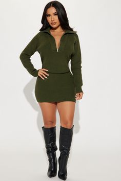 Olive Fashion, Olive Sweater, Sweater Mini Dress, Dresses Fashion Nova, Dress Collar, Sweater Dresses, Mini Sweater Dress, Oversized Top, Fitted Skirt