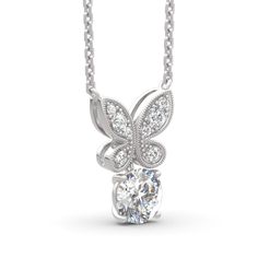 Showing elegant and timeless beauty, this necklace makes an adorable gift for yourself or loved one. The butterfly adorned with sparkling stones in varied sizes which wrapped in a frame of milgrain details.Besides,a sparkling round cut stone glistens below the butterfly.Sparkling stones add an element of glamour to this feminine design. Dainty and shimmering, this necklace is sure to cherish. Carat Weight: 2.5 ctStone Size: 7 mmStone Type: Jeulia® StoneNumber of Stones: 1 Stone Shape: RoundStone Elegant Silver Round Butterfly Necklace, Elegant Cubic Zirconia Butterfly Pendant Necklace, Elegant Diamond Butterfly Necklace With Accents, Elegant Butterfly Pendant Necklace For Anniversary, Elegant Diamond Butterfly Necklace Gift, Elegant Diamond Butterfly Necklace For Gift, Elegant Silver Diamond Butterfly Necklace, Elegant Silver Butterfly Necklace For Anniversary, Elegant White Diamond Butterfly Necklace