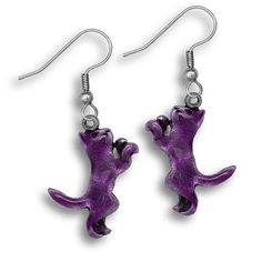 Enamel Purple Cat Earrings by TheMagicZoo on Etsy Purple Resin Jewelry With Matching Earrings, Purple Novelty Jewelry For Pierced Ears, Parrot Necklace, Cat Lady Gift, Quirky Earrings, Purple Cat, All Things Purple, Bird Jewelry, Cat Jewelry