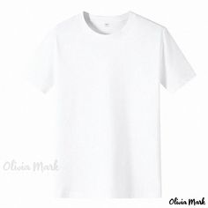 Olivia Mark - Monochrome Short-Sleeve Tee - Loose Fit Solid Color Round Neck Basic Shirt (Customizable) White Solid Color Cotton Shirt, White Cotton Solid Color Shirt, Simple Solid Crew Neck Shirt, White Solid Color Cotton Top, Plain White Simple T-shirt, Simple White Plain T-shirt, Basic White Plain Shirt, White Relaxed Fit Plain Shirt, Classic White Solid Color Tops