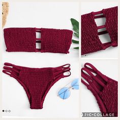 Brand New In Package Stretchy Elasticized Smocked Top And Bottom Strappy Sides At Hip And Full Backs Traps At Cleavage Fully Lined Double Layer Unbranded Boutique True To Size Burgundy Maroon Wine Smocked Top, Tube Top, Womens Swim, Double Layer, Smocking, Pink Purple, Pink Ladies, Wine, Boutique