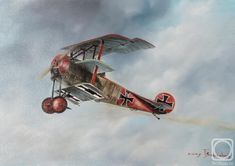 Fokker DR piloted by Mandfred von Richthofen - 1917 - oil on canvas by Gleb Vasilyev Pilot Training