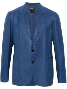 blue cashmere blend twill weave notched lapels front button fastening long sleeves buttoned cuffs two front flap pockets English rear vents straight hem unlined Blazer Blue, Twill Weave, Breasted Blazer, Flap Pocket, Single Breasted, Blazer Jacket, Top Brands, Cashmere, Long Sleeves