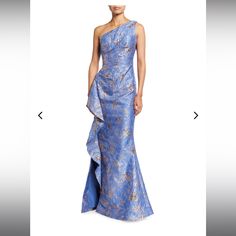 Teri Jon By Rickie Freeman Jacquard One Shoulder Gown Size 4. New With Tags! Color: Sky Blue Regular Price $800 Mother Of The Bride Dresses Long, Ruffle Gown, Teri Jon, One Shoulder Gown, Mob Dresses, Formal Dresses For Women, Dress Purchase, Groom Dress, Mother Of The Bride Dresses