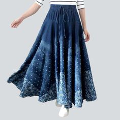 Welcome to the 2023 Spring-Summer Collection and our stunning Loose-spirited Dark Elongated Denim Skirt. With its loose-spirited-mode embroidery. long length and tall-waist. it's the perfect blend of traditional vogue with contemporary style. With its drawstring closure. it's easy to adjust and get the perfect shape.Why You'll Fall In Love Bold Embroidery: Intricate embroidery adorns the skirt. creating a unique and captivating look. Long Length: Its long length is perfect for any occasion. allo Bohemian Embroidery, Denim Skirts Online, Maxi Denim Skirt, Hipster Chic, Embroidery Denim, Womens Denim Skirts, Boho Embroidery, High Waisted Denim Skirt, Long Denim Skirt