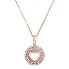 Pia Open Heart Diamond Circle Pendant in Rose Gold Round Halo Design Jewelry For Valentine's Day, Rose Gold Round Heart Necklace For Valentine's Day, Rose Gold Heart Necklace For Valentine's Day, Rose Gold Round Heart Necklace For Wedding, Heart-shaped Halo Jewelry For Valentine's Day, Rose Gold Heart Necklace For Wedding, Rose Gold Diamond Open Heart Necklace, Rose Gold Open Heart Diamond Necklace, Fine Jewelry Heart Necklace With Brilliant Cut