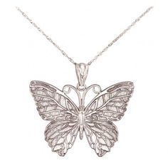 14k Solid White Gold Butterfly Pendant Necklace Luxury White Gold Butterfly Pendant Necklace, Luxury White Gold Necklaces With Butterfly Charm, Luxury Sterling Silver Butterfly Necklace, Luxury White Gold Necklace With Butterfly Charm, Luxury White Gold Butterfly Necklace, White Gold Jewelry With Butterfly Charm For Anniversary, Elegant Silver Round Butterfly Necklace, Anniversary White Gold Jewelry With Butterfly Charm, Luxury Butterfly Shape White Gold Jewelry