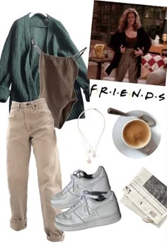 Friends Tv Show Outfit Ideas, Long Torso Outfits Aesthetic, Tv Outfit Inspiration, Friends Tv Show Outfits Rachel Green, Rachel Green Outfits Autumn, 90s Trousers Outfit, 90s Teenage Outfits, Friends Clothing Inspiration, Friends Tv Show Outfits Style