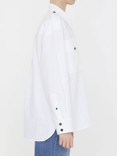 Missa shirt in white cotton. It features epaulets, pointed collar, front button closure, two buttoned flap pockets on chest and buttoned cuffs. Oversized fit. The model is 181cm tall and wears size US 04.Size nationality: US Product number: 3352199 Product code: 2311210100 Composition: 100% cotton Platform Wedge Heels, Loafer Sneakers, Dress With Cardigan, Premium Brands, Clothes Collection, Cardigan Jacket, Bag Straps, Flap Pocket, Oversized Fits