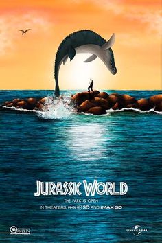 a movie poster for the film jurasic world with a dolphin jumping out of the water