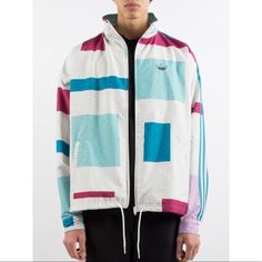 Brand New With Tags Adidas Originals Retro Style Windbreaker Jacket. Blocked Pattern With Large Colored Blocks Patterned Throughout. Very Light Weight And Fashionable! Men’s Large Bundle 2+ Items From My Closet & Save 11 White Long Sleeve Windbreaker With Patchwork, White Long Sleeve Patchwork Windbreaker, White Patchwork Windbreaker For Streetwear, White Patchwork Track Jacket For Fall, Sporty White Color Block Outerwear, White Patchwork Track Jacket For Streetwear, Spring White Color Block Windbreaker, White Adidas Windbreaker For Fall, White Adidas Windbreaker For Winter