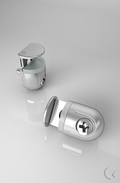 an electronic door handle with a cup on the side and a button to open it