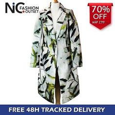 Top Seller for Ladies Long Jacket Kaleidoscope Floral Women's Overcoat Size 10 Lined Elegant, women clothing