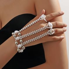 Material: Imitation pearl Fashion Element: Sphere Style: Niche Elegant White Alloy Bracelets, Pearl Embellished Party Bracelet, Party Jewelry Beaded Alloy, Party Beaded Alloy Jewelry, Beaded Pearl White Bracelet For Party, Party Jewelry With Beaded Alloy, White Alloy Bracelets For Party, Summer Silver Alloy Bracelets, Elegant Adjustable Beaded Bracelets For Parties