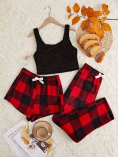 Free Returns ✓ Free Shipping✓. Teddy Tank Top & Buffalo Plaid Shorts & Pants PJ Set / Pajama Set- Women Pajama Sets at SHEIN. Winter Pjs Women Pajama Set, Cute Christmas Pjs For Couples, Best Friend Matching Pajamas, Cute Pajamas For Teens, Preppy Christmas Pjs, Pj Sets Women, Cute Winter Pajamas, Cute Christmas Pjs, Cute Pj Pants